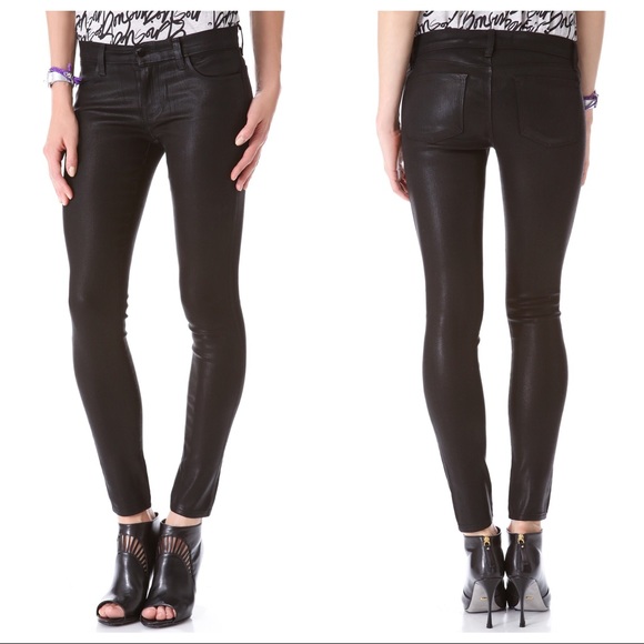 J Brand Denim - J BRAND Super Skinny Lacquered Black Jeans Size 31
